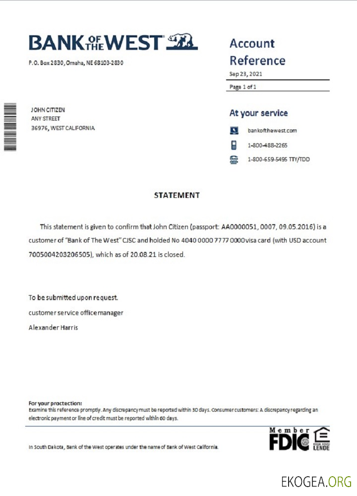 Référence USA , Bank of the West , closure